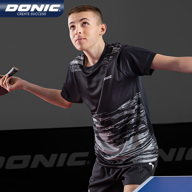DONIC多尼克 乒乓球圆领短袖 运动速干上衣 男女同款乒乓比赛服 运动短袖 83236-278 黑色