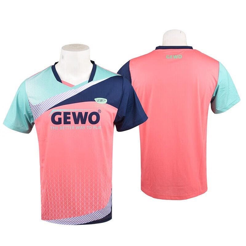 GEWO捷沃 乒乓球服 男女运动短袖 运动T恤 印花比赛服 FN08炫彩 粉色