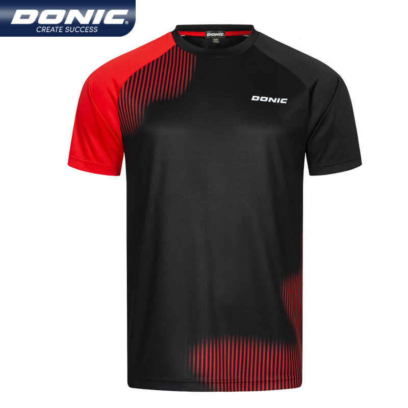 DONIC多尼克 乒乓球服 乒乓球短袖T恤 圆领短袖 男女同款 专业比赛训练服 83232-218 红色+黑色