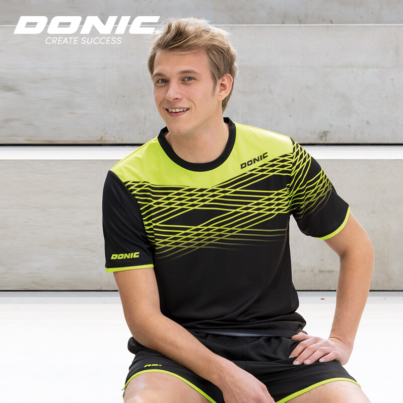 多尼克DONIC 乒乓球服 男女款 运动短袖T恤 圆领运动上衣 乒乓比赛训练服 黑色 83201-278