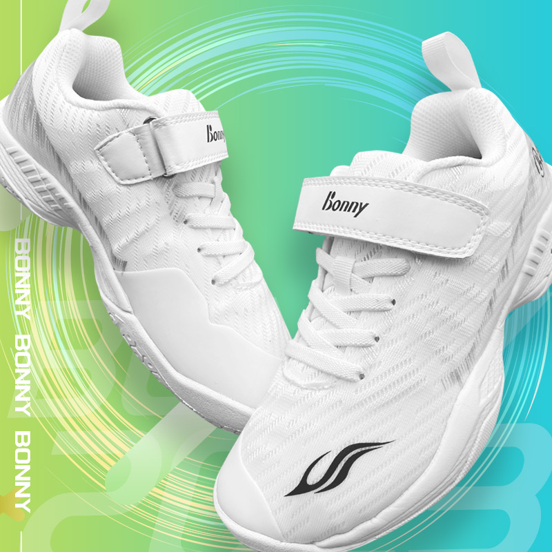 波力儿童羽毛球鞋 少年059羽鞋 轻量透气耐磨防滑运动鞋 魔术贴款 白色 1FWBYY059