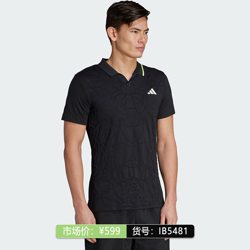 Adidas阿迪达斯网球服 男子温网新款网球翻领短袖T恤Polo衫 IB5481 黑色
