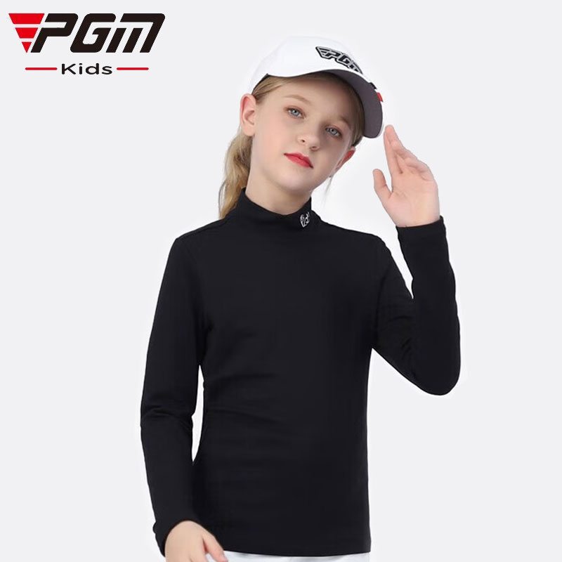 PGM 高尔夫服装 女童打底衫 运动长袖T恤 弹力防寒保暖青少年衣服 YF415 黑色