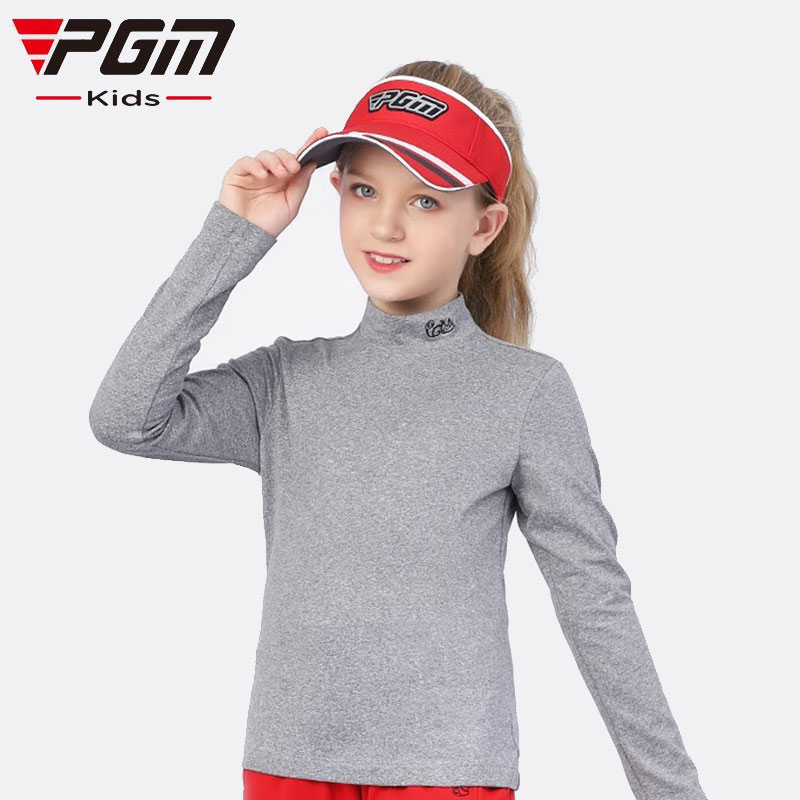 PGM 高尔夫服装 女童打底衫 运动长袖T恤 弹力防寒保暖青少年衣服 YF415 花灰色
