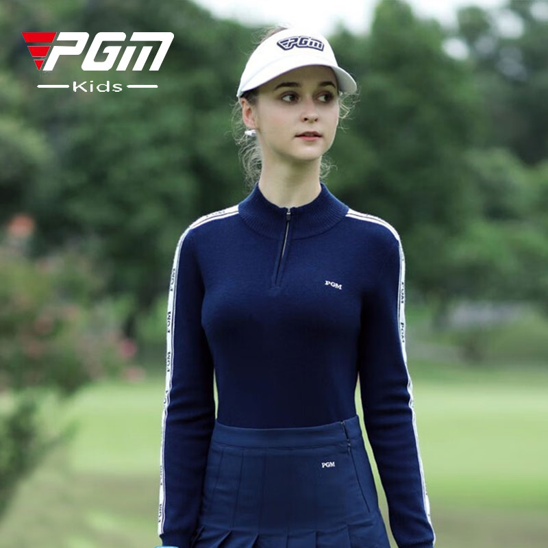 PGM 高尔夫服装女士长袖毛衣女生防寒保暖 丝光羊毛 立领设计 YF425 藏青色