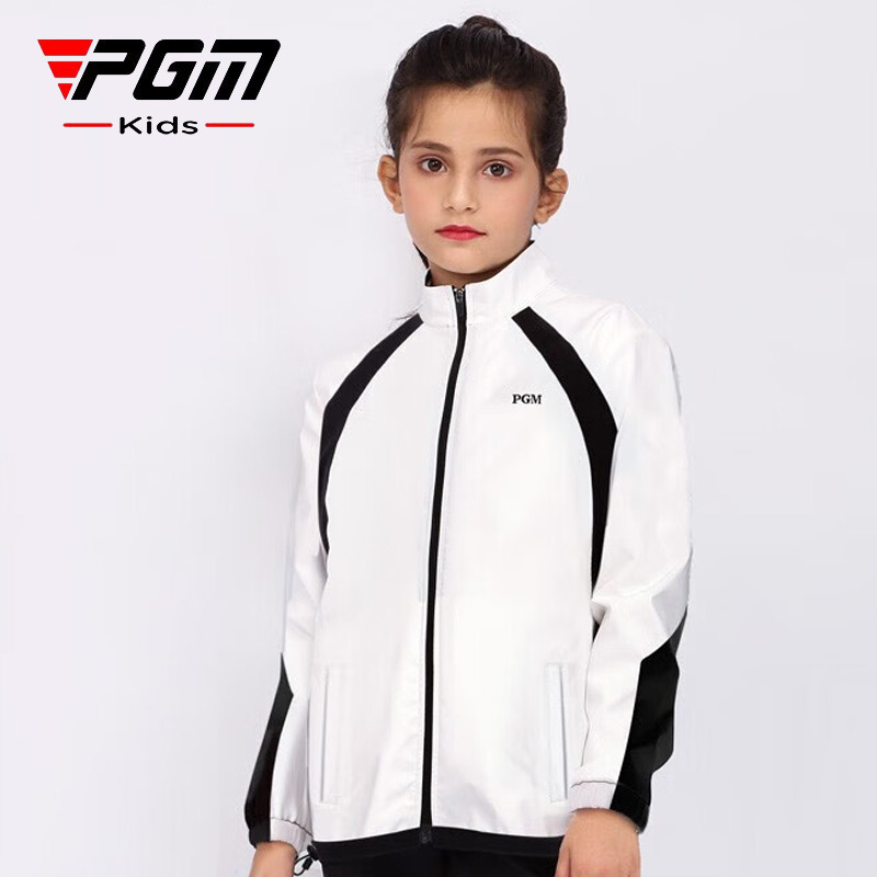 PGM 儿童高尔夫服装 女童防风防雨立领拉链青少年外套 YF456-白色
