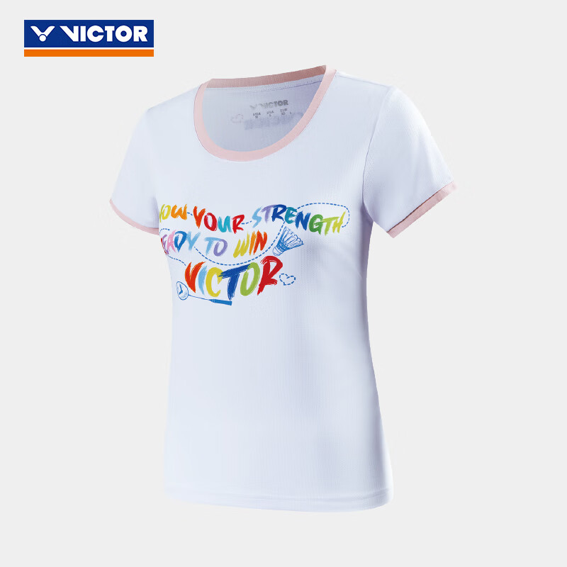威克多VICTOR胜利 羽毛球服 女款训练针织短袖T恤 透气速干修身 T-41030 白色 2024年新款