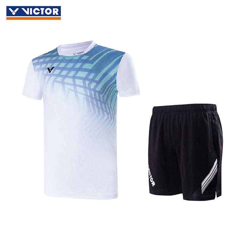威克多VICTOR胜利 2024新款羽毛球服 男女同款针织运动短袖T恤短裤套装 TR-40022 速干衣比赛系列 白色