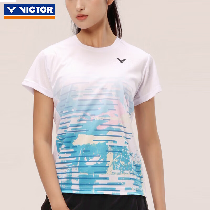 威克多VICTOR胜利 羽毛球服 女款速干衣比赛系列针织运动短袖T恤 T-41021 2024年新款 白色