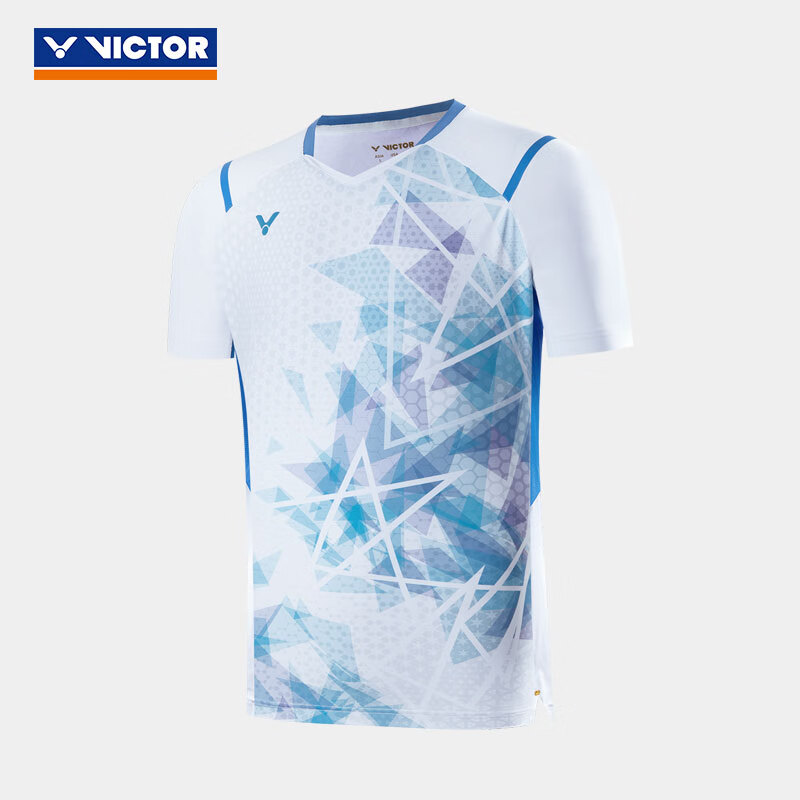 威克多VICTOR胜利 羽毛球服 大赛服球星同款速干针织运动短袖 T-40001 男款比赛服运动T恤 白色