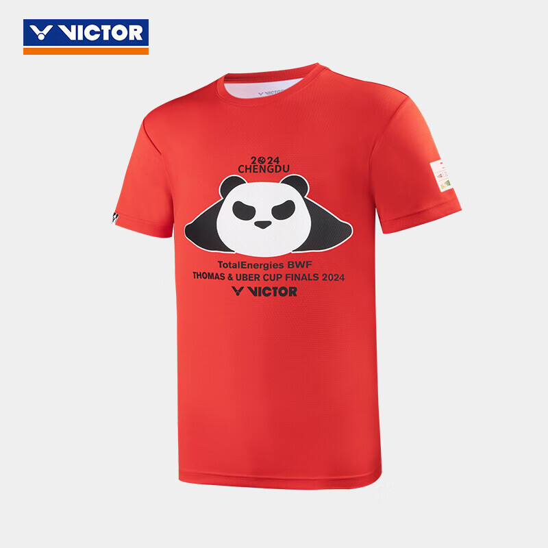 威克多VICTOR胜利 羽毛球服 2024年汤尤杯纪念商品 中性款速干透气亲子同款针织运动短袖T恤 T-TUC2401 红色