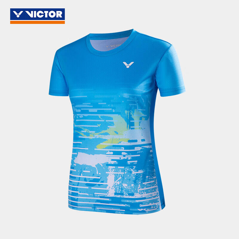 威克多VICTOR胜利 羽毛球服 女款速干衣比赛系列针织运动短袖T恤 T-41021 2024年新款 蓝色