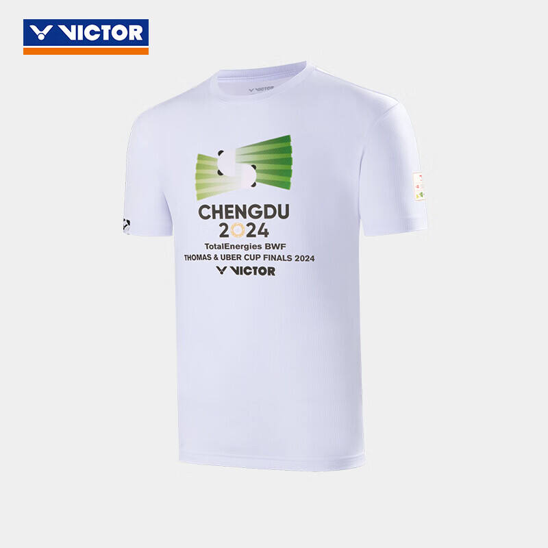 威克多VICTOR胜利 羽毛球服 2024汤尤杯纪念商品 男女同款针织运动短袖T恤 T-TUC2404 漂白色