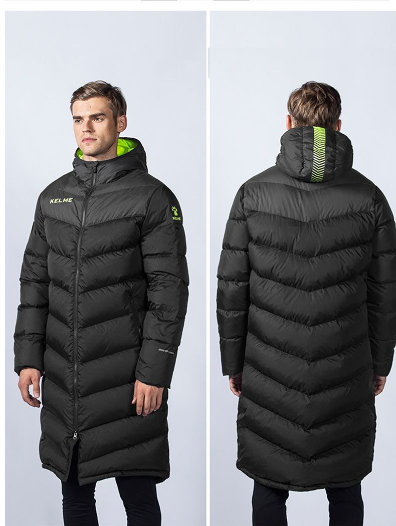 kelme卡尔美 男款 长款过膝连帽运动羽绒服 黑色(过膝设计,防寒保暖!