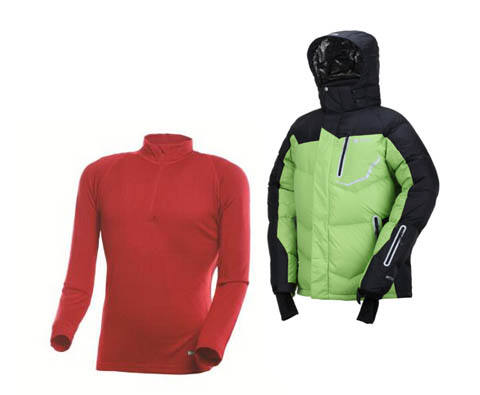 滑雪必备服装套餐（谷瑞盟绿色保暖透气滑雪服+LA红色美丽诺羊毛内衣）