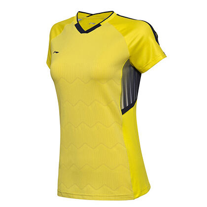 李宁 汤尤杯比赛服 女款羽毛球服 比赛上衣T恤 黄色 大赛服 AAYN004-4 舒适透气