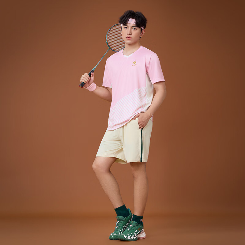 薰风KUMPOO羽毛球服 男款 速干短袖 运动T恤 比赛训练服 薰风25周年 K261M-1531.25th 粉色