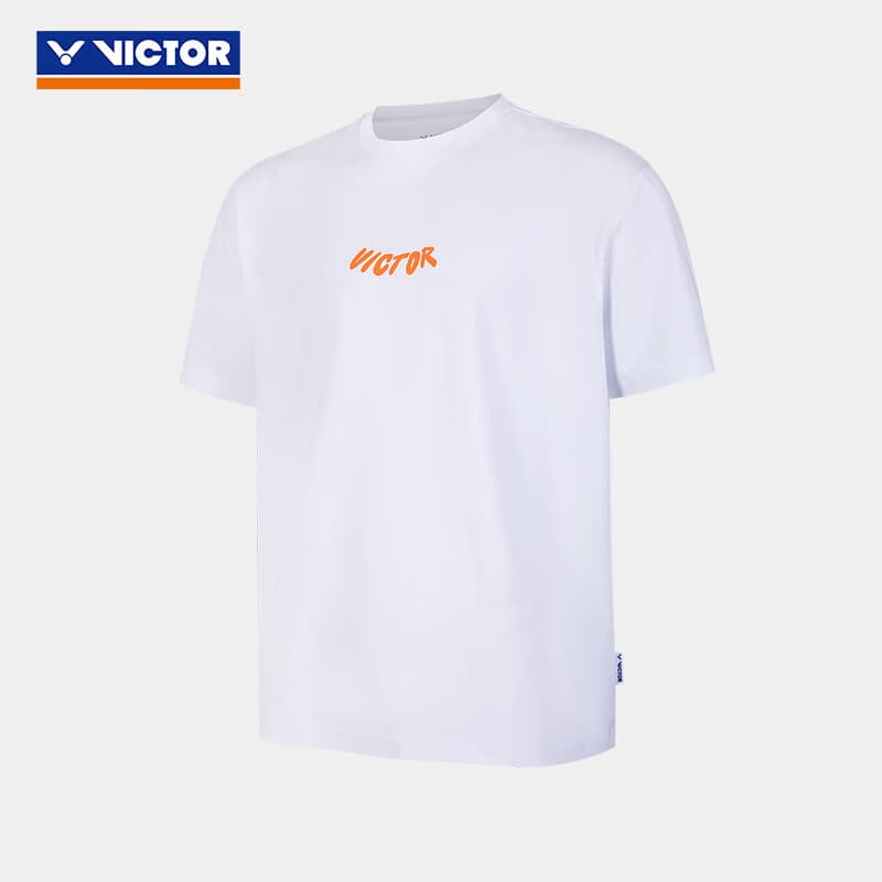 VICTOR 威克多 羽毛球服 胜利吉祥物系列 Wingo&Corko 男女款 针织T恤 日常运动短袖上衣 T-2601WAC/A 牛奶白