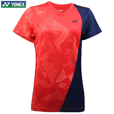 YONEX尤尼克斯羽毛球服 女款 速干短袖T恤 运动服上衣 比赛训练服 210300BCR 清新红