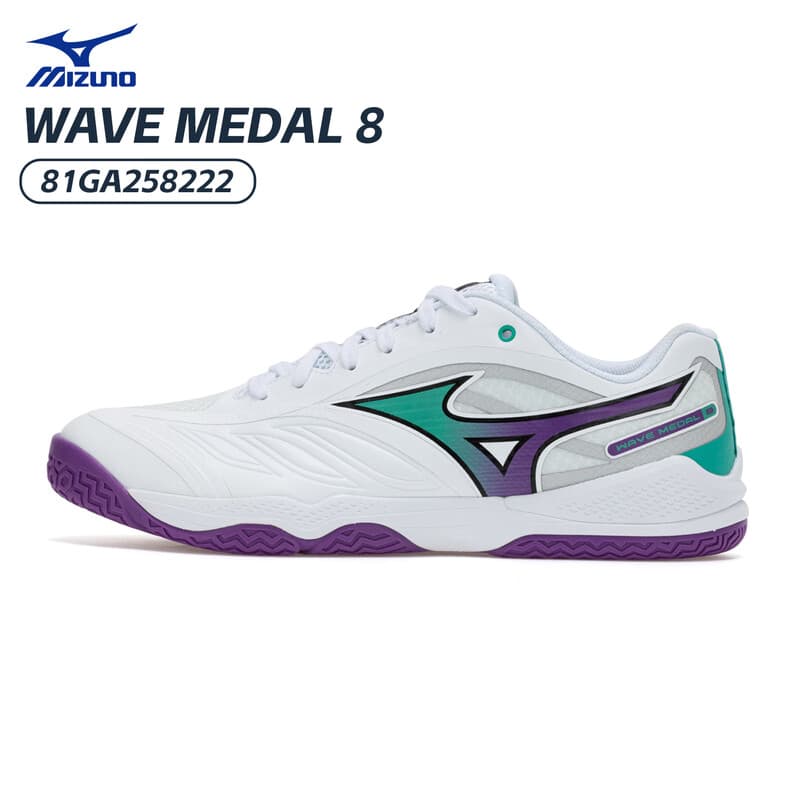 美津浓八代 WAVE MEDAL8 男女专业比赛训练防滑缓震乒乓鞋 舒适透气 缓震回弹 耐磨防滑 凌波紫翠 轻盈飘逸 81GA258222 白紫绿
