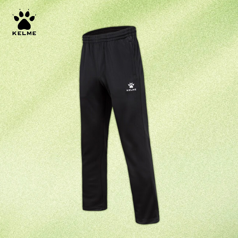KELME卡尔美 男款针织直筒长裤 体育生运动长裤足球训练裤休闲针织卫裤 8261CK1001 黑色,000