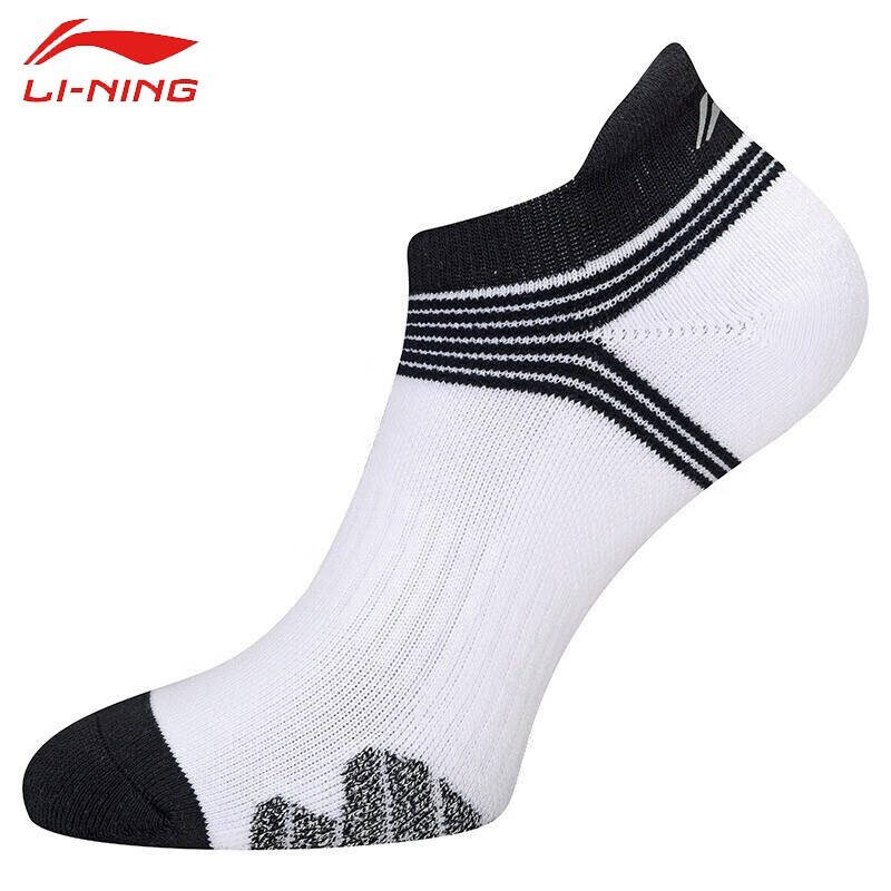 LI-NING李宁 乒乓球运动袜 乒乓球袜子 专业运动袜 比赛袜 比赛低跟袜 AWST031-1 白黑色
