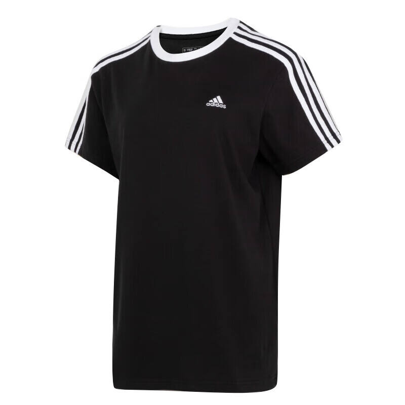 阿迪达斯 （adidas）短袖T恤女装运动服针织透气圆领休闲上衣 JI6977黑色/白
