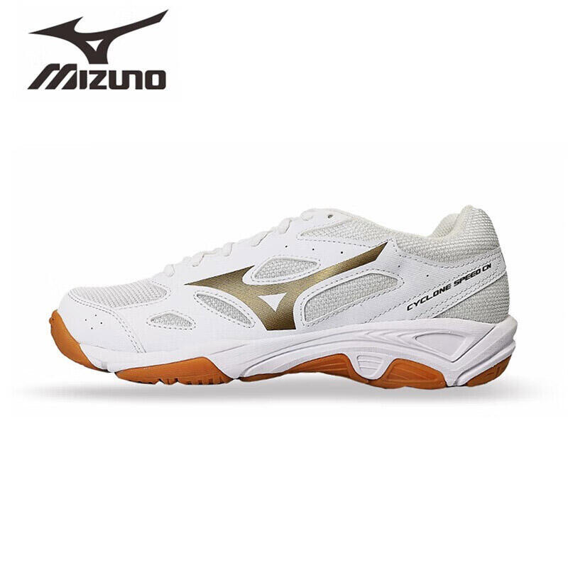 美津濃（MIZUNO）新款排球鞋羽毛球乒乓球輕便綜合訓(xùn)練運(yùn)動鞋 V1GA218152 白色/金色