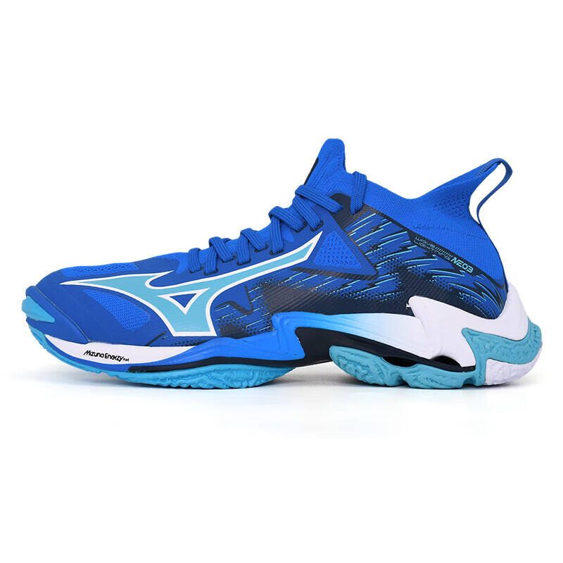 美津濃（MIZUNO） 男女高端排球鞋WAVE LIGHTNING NEO 3代室內(nèi)綜合運動鞋 V1GA240201白湖藍