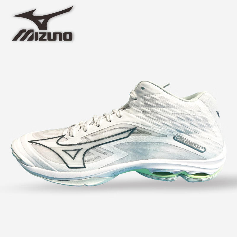 美津濃（MIZUNO）WAVE LIGHTNING Z7 MID男女專業(yè)排球鞋 V1GC225037白/綠