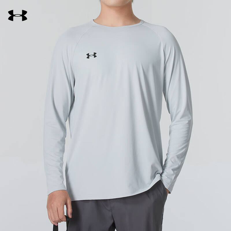 安德瑪（Under Armour）男士長(zhǎng)袖T恤運(yùn)動(dòng)上衣跑步健身衣衛(wèi)衣24600601-009淺灰