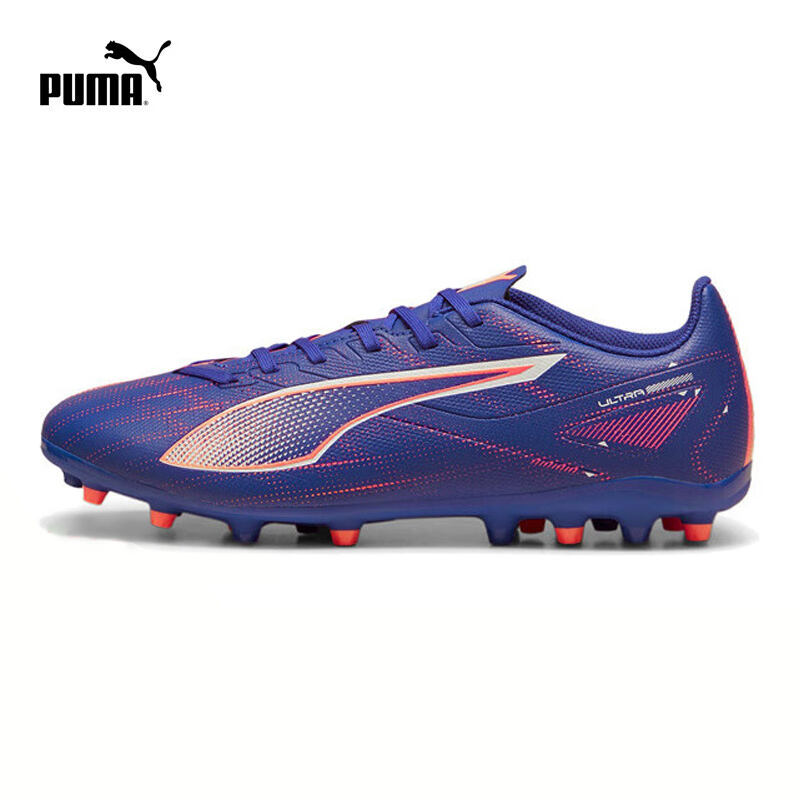 彪馬（PUMA）男子ULTRA 5 PLAY MG低幫人造草坪短釘足球鞋 107906-01青金巖藍-白-日落紅