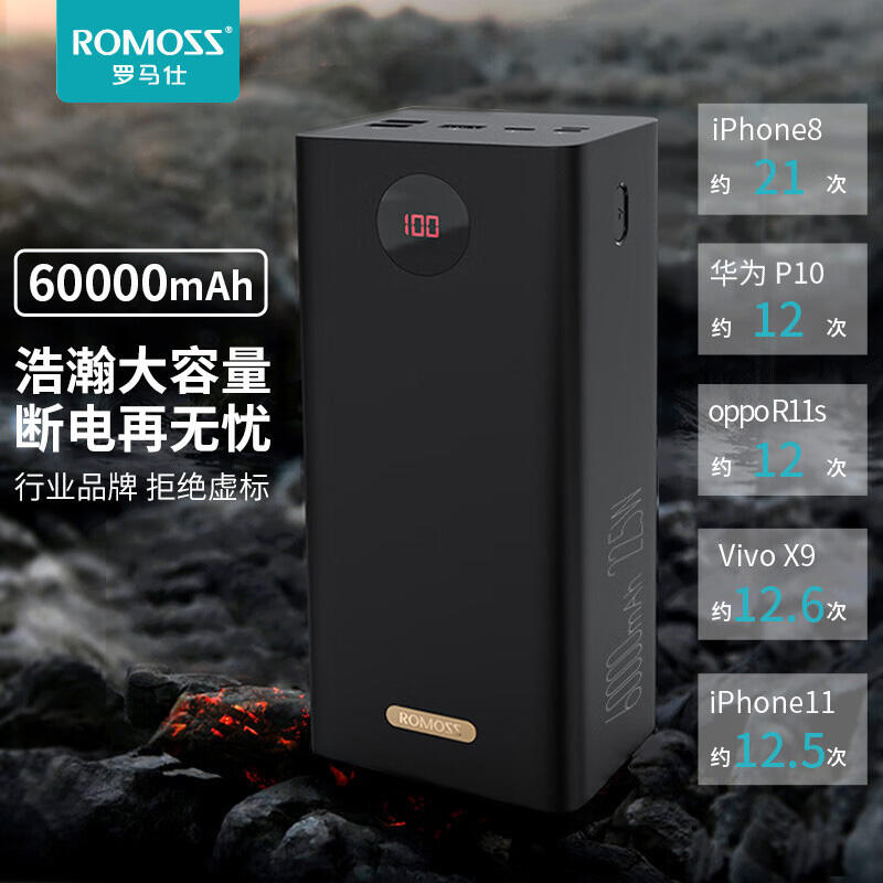 ROMOSS罗马仕60000毫安充电宝 22.5W快充移动电源 电脑手机充电宝 PEA57黑色