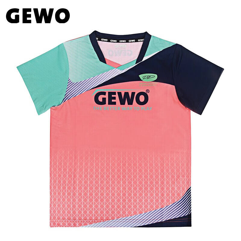 GEWO捷沃 乒乓球服 儿童运动短袖 运动T恤 印花比赛服 FN08T 粉色