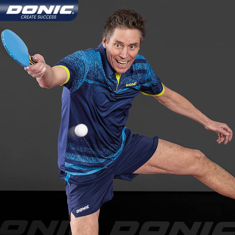 DONIC多尼克 乒乓球服 乒乓短袖 翻领短袖 男女同款 运动短袖比赛服T恤 83233-178 宝蓝