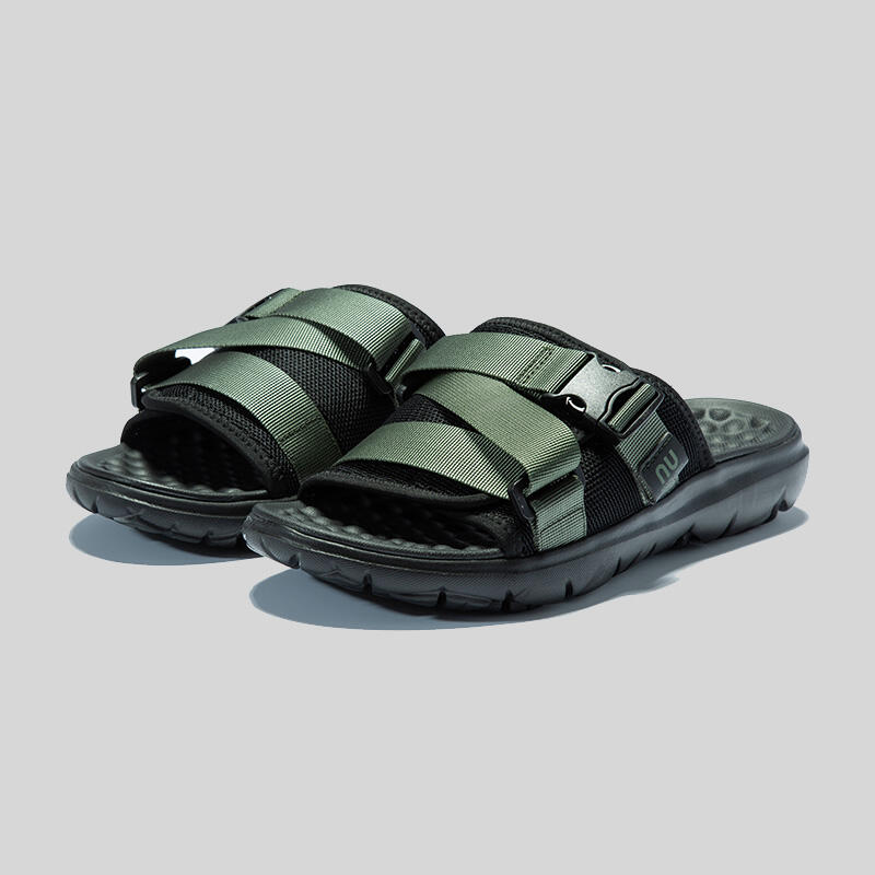 诺诗兰沙滩鞋男春夏户外运动透气软底低帮凉鞋子 黑色/叶绿色 NVSCT5408S