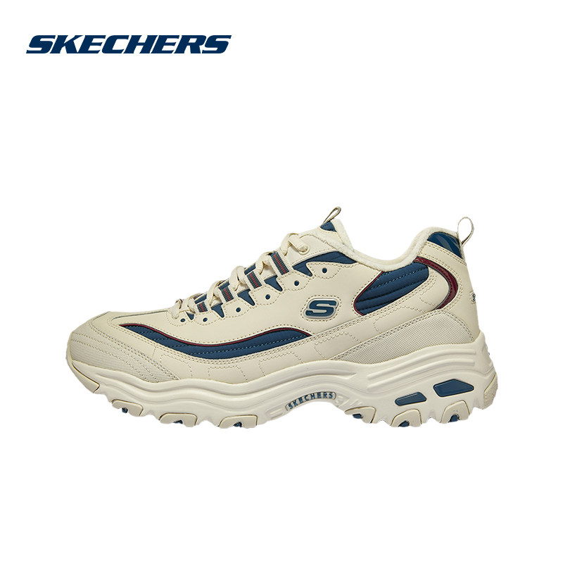 SKECHERS斯凯奇 男 休闲鞋 加绒熊猫鞋 厚底增高老爹鞋 保暖舒适运动鞋 894269-NTNV 自然色/海军蓝色