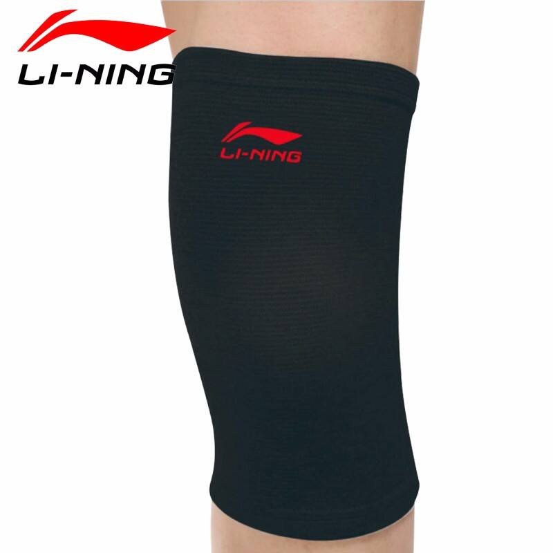 李宁（Lining）护膝 LQAH202-1 膝盖保护套护具，弹力透气薄款，适用各种运动场景，黑色(单只)