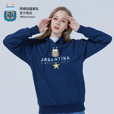 阿根廷时尚印花长袖连帽藏蓝卫衣男女时尚印花长袖连帽梅西足球迷asp