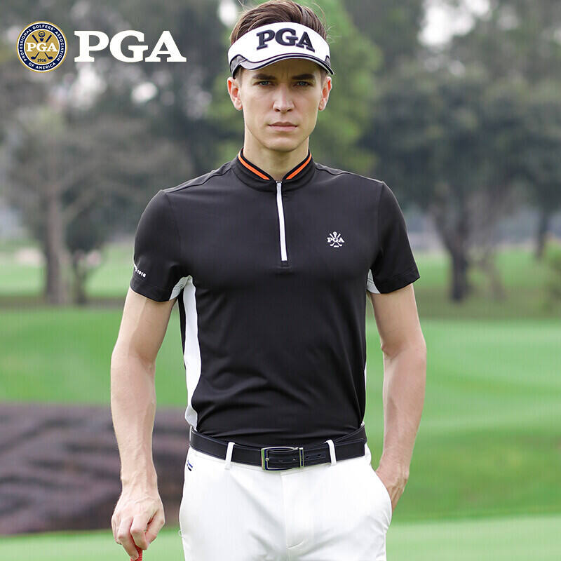 PGA 新款高尔夫运动短袖 高弹舒适男士夏季T恤 PGA 101073 黑色