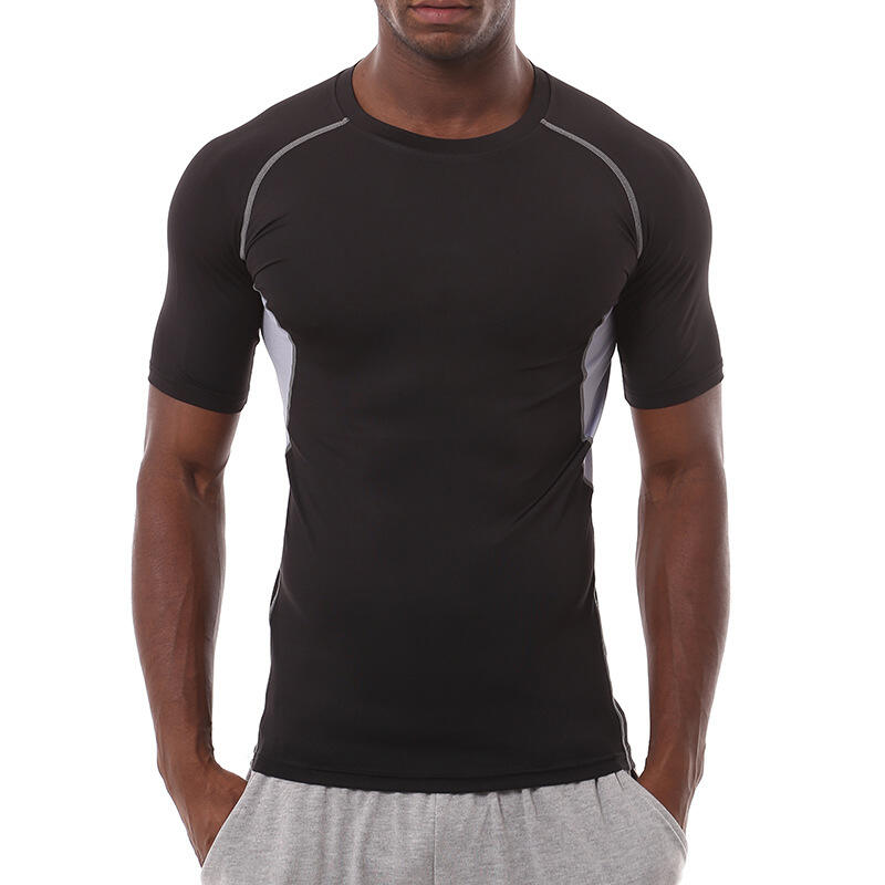 UABRAV安步威 男士健身衣 运动速干健身跑步运动短袖 05 黑+灰