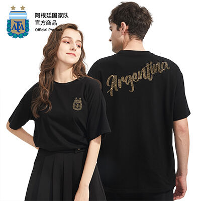 阿根廷国家队官方商品新款立体烫钻运动短袖T恤梅西足球迷轻奢 男女同款