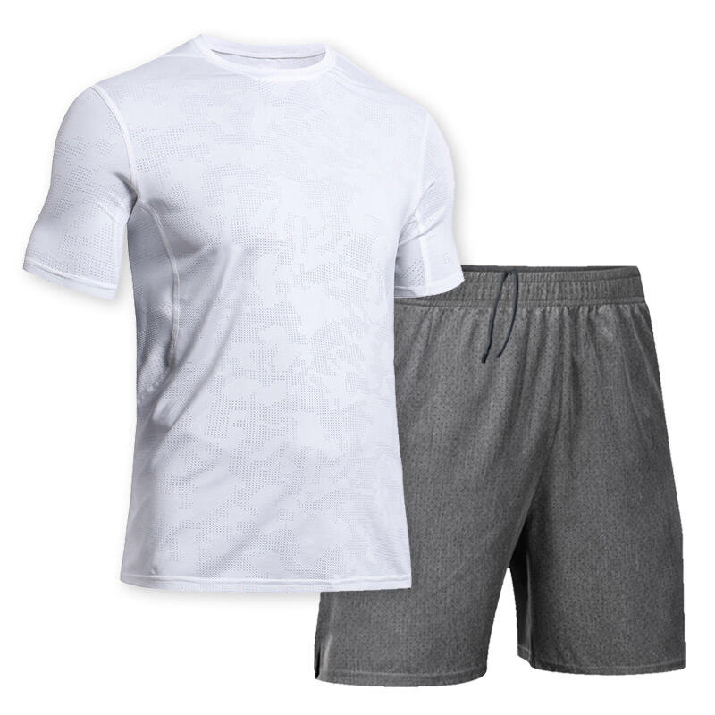 UABRAV安步威 透气短袖46/宽松短裤T53 男士健身套装 白色+浅灰
