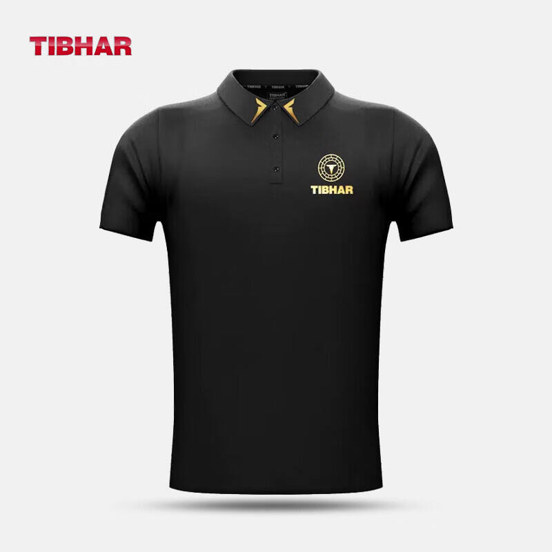 TIBHAR挺拔 乒乓球短袖 乒乓球运动服 螺纹口商务Polo衫 2021-7 极致黑 比赛训练速干T恤