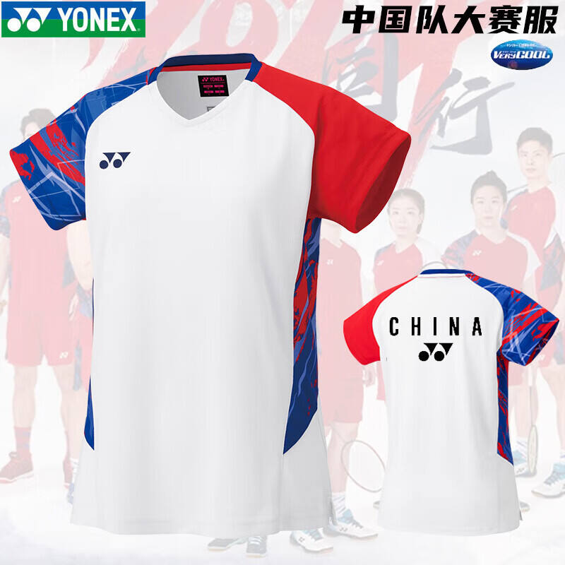 YONEX尤尼克斯羽毛球服 女款运动短袖T恤 2024新款国家队同款大赛服 20774CR 白色