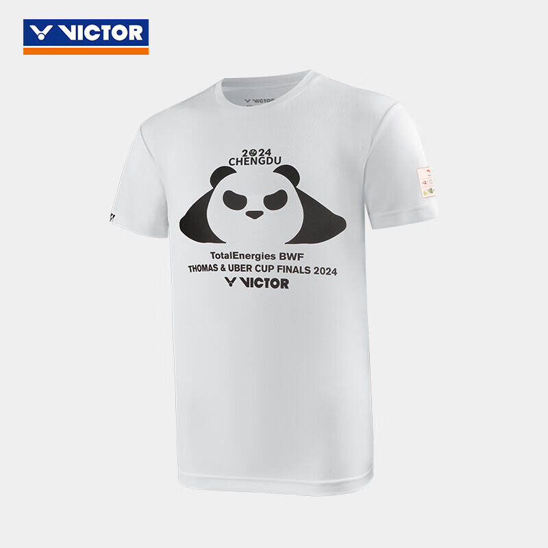 威克多VICTOR胜利 羽毛球服 2024年汤尤杯纪念商品 中性款速干透气亲子同款针织运动短袖T恤 T-TUC2401 漂白色