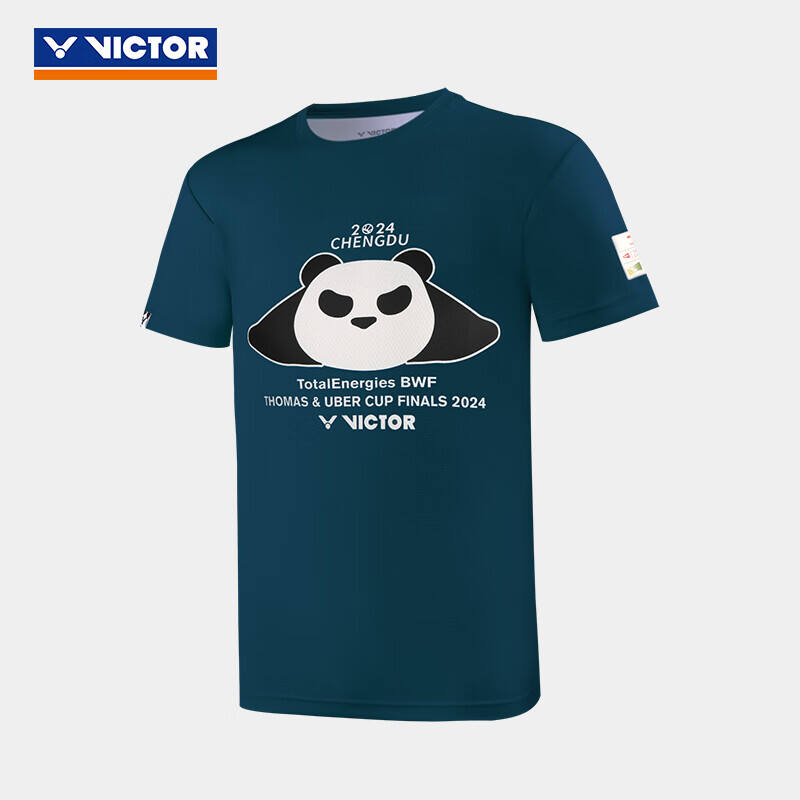 威克多VICTOR胜利 羽毛球服 2024年汤尤杯纪念商品 中性款速干透气亲子同款针织运动短袖T恤 T-TUC2401 蓝绿色
