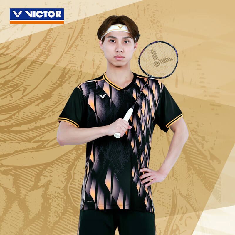 VICTOR勝利羽毛球服 男款 大賽服運(yùn)動(dòng)針織T恤短袖 T-45000/C