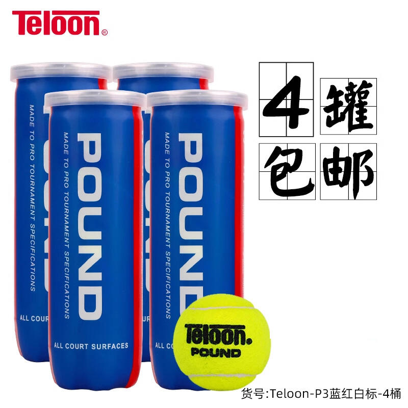 Teloon天龍網球 沖擊波3（POUND3） 3只裝罐裝練習球比賽網球PRO+  4罐