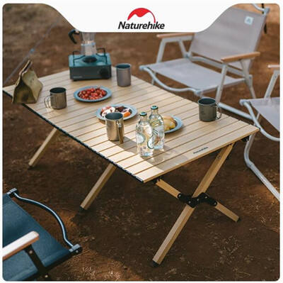 Naturehike挪客铝合金蛋卷桌便携式户外露营野餐折叠桌桌椅装备 橡木色-中号 CNK2300JU010